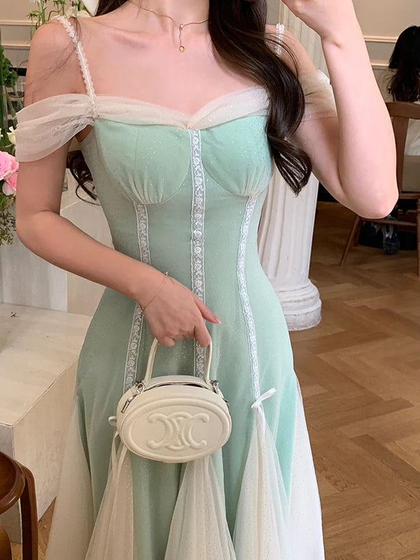 Evelyn's Mint Princess Slit Mesh Dress