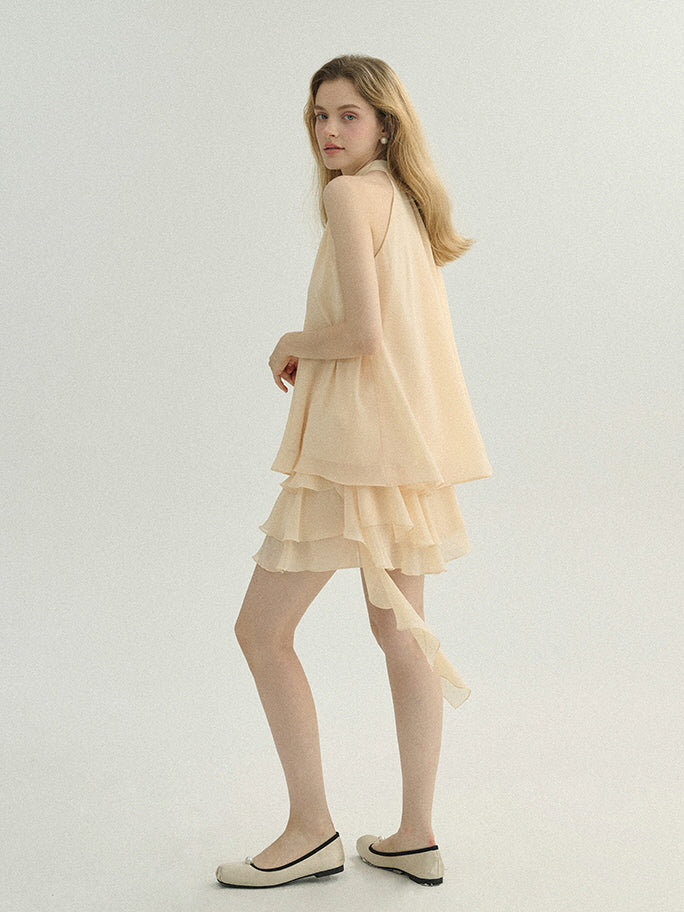 Ethereal Cream Ruffle Rose Halter Top