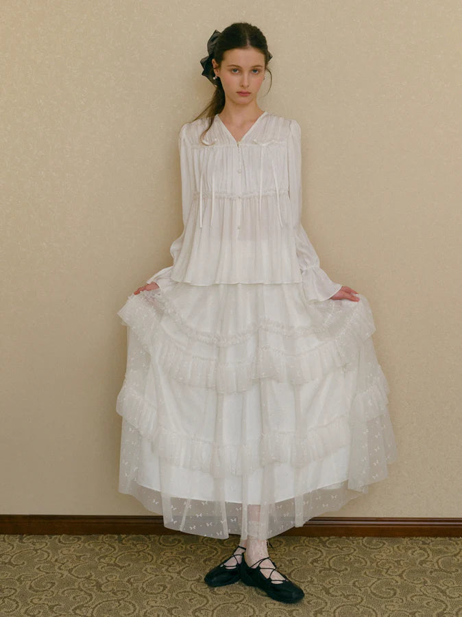 Ethereal White Pleated Chiffon Blouse