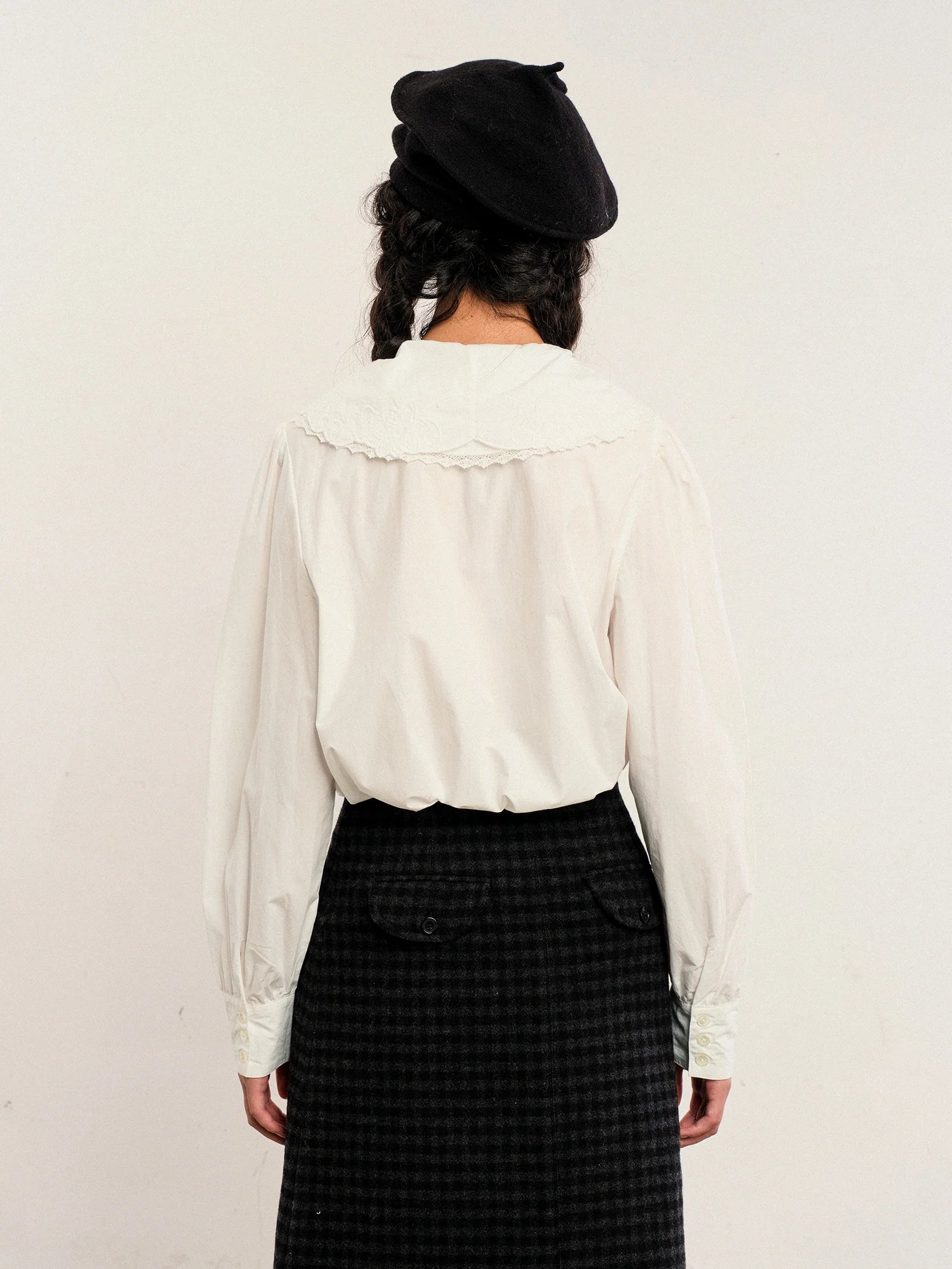 Vintage Embroidered Cotton Collar Blouse