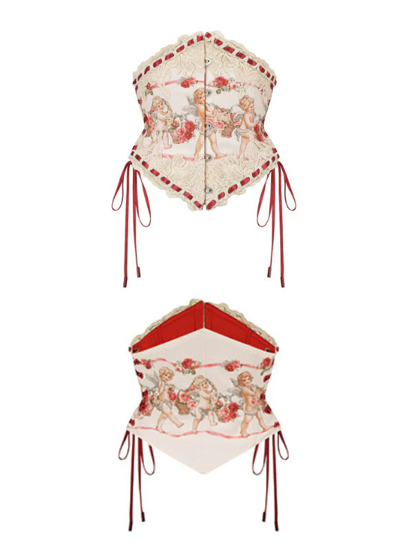 Romantic Angel Print Lace Corset