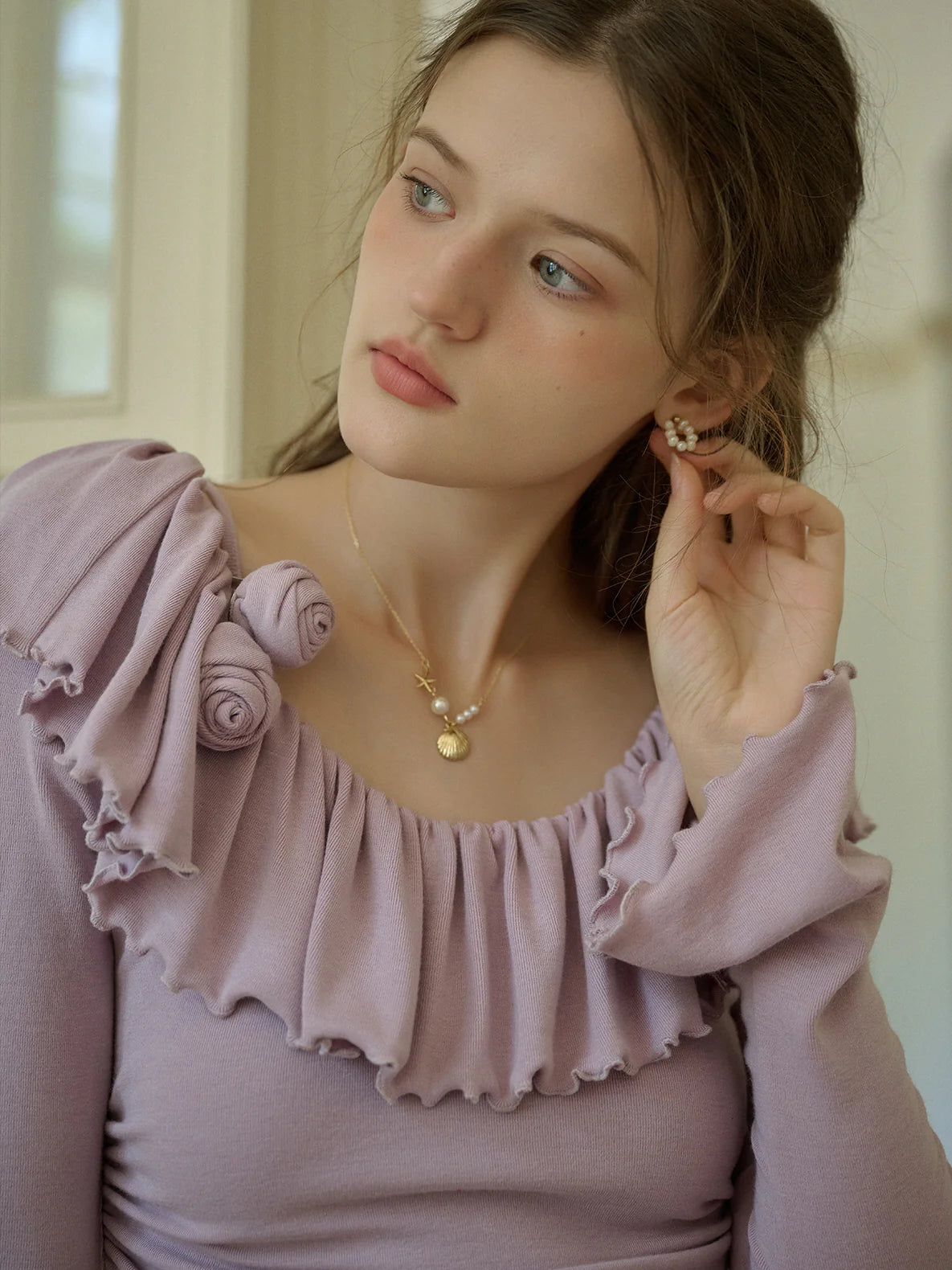 Whimsical Lilac Ruffled Knit Top