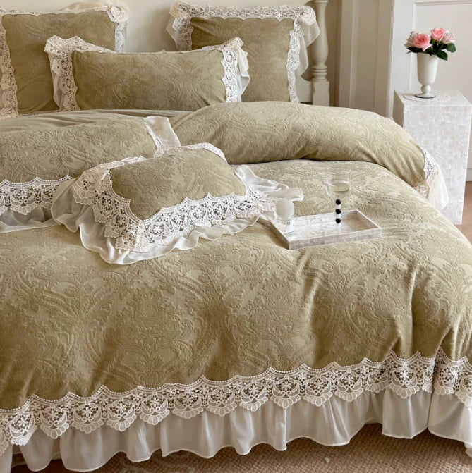 Green Velvet Princess Douvet Cover Set