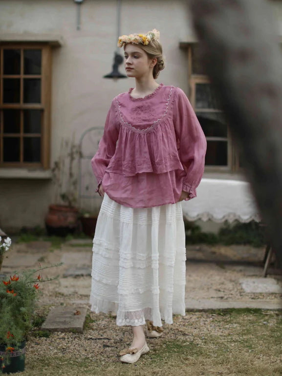 Lace Meadow Tiered Linen Skirt