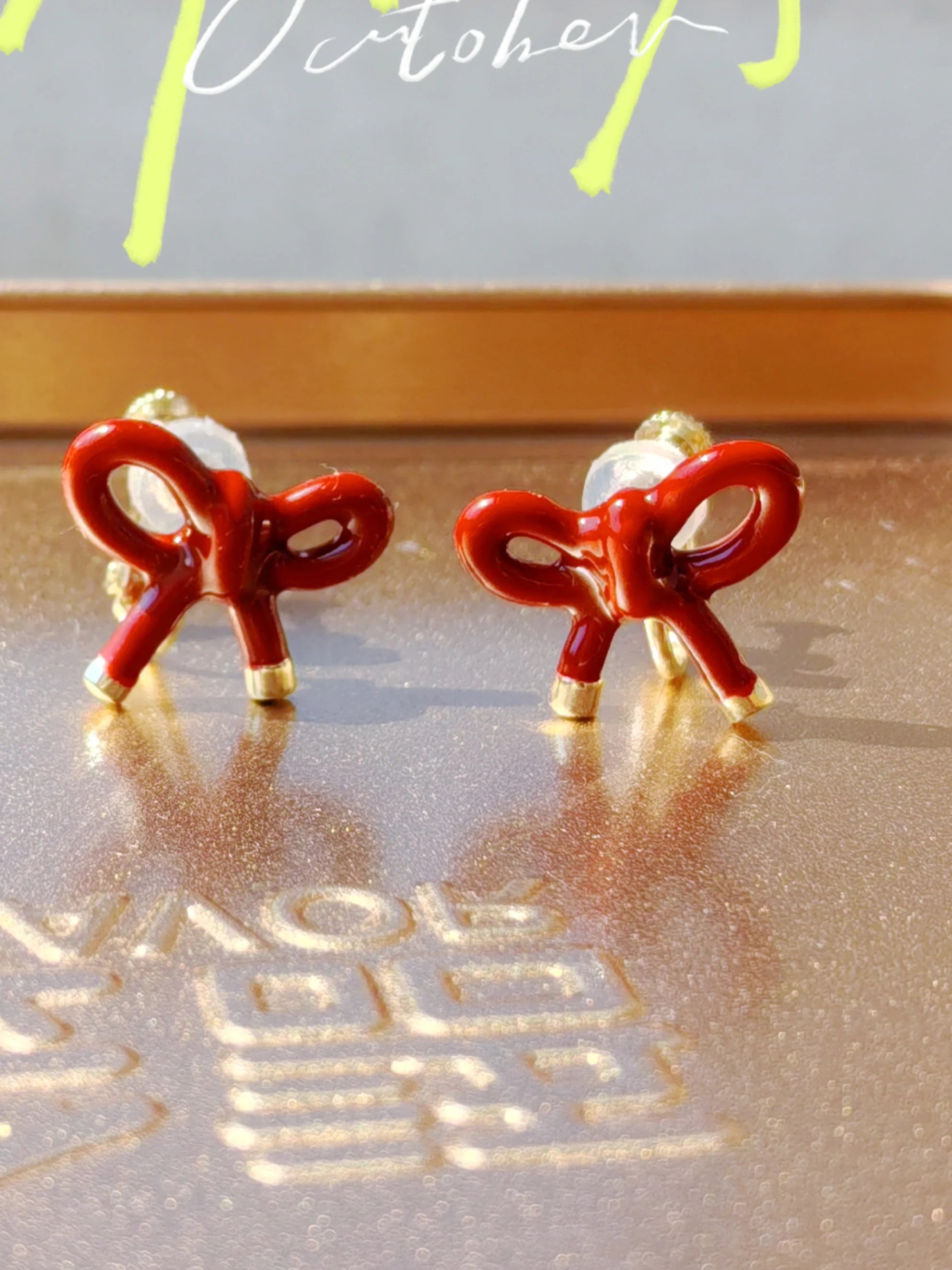 Vintage Red Ribbon Bow Earrings