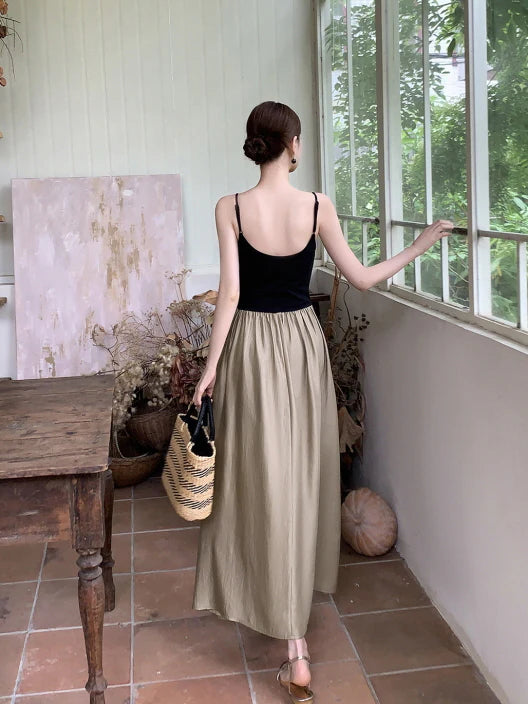 Black Blossom Bodice Two-Tone Dress