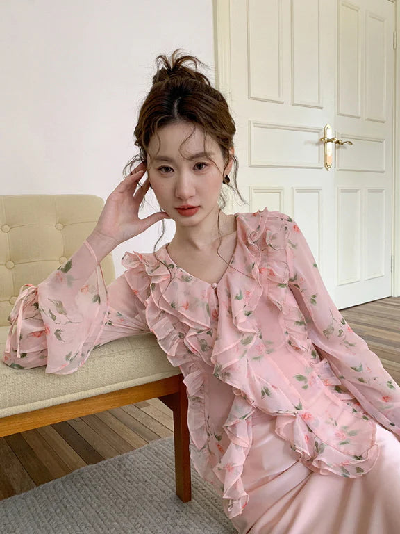 Blush Ruffle Floral Blouse