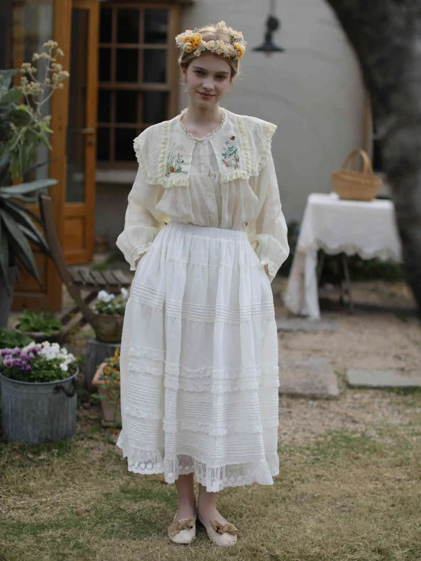 Lace Meadow Tiered Linen Skirt