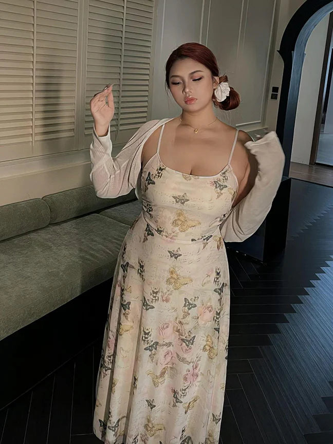 Butterfly Garden Sheer Slip Dress & Cardigan