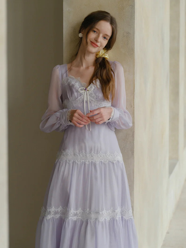 Lavender Whispers Lace Tiered Dress
