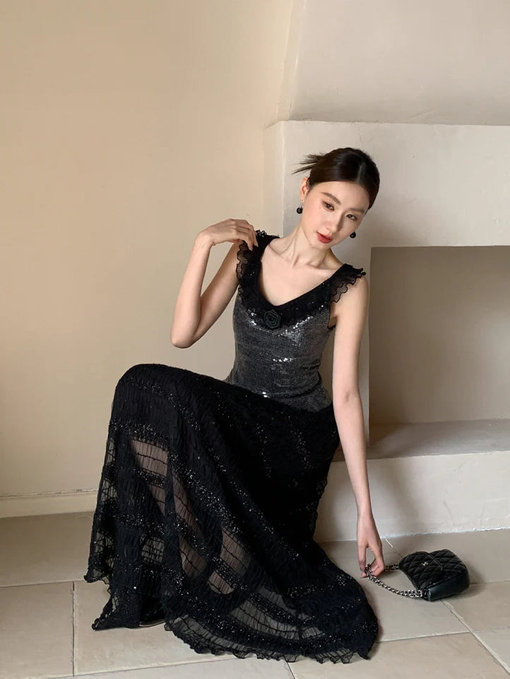 Midnight Rose Sequin Top & Glitter Mesh Skirt