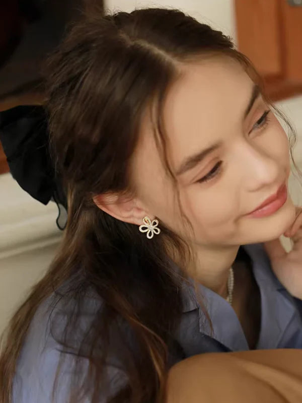 Pearl Zircon Flower Earrings