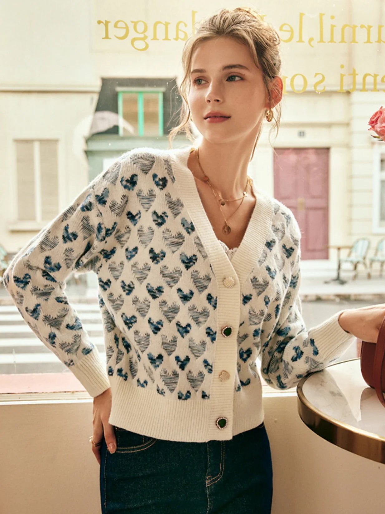 Vintage Blue Heart Knit Cardigan