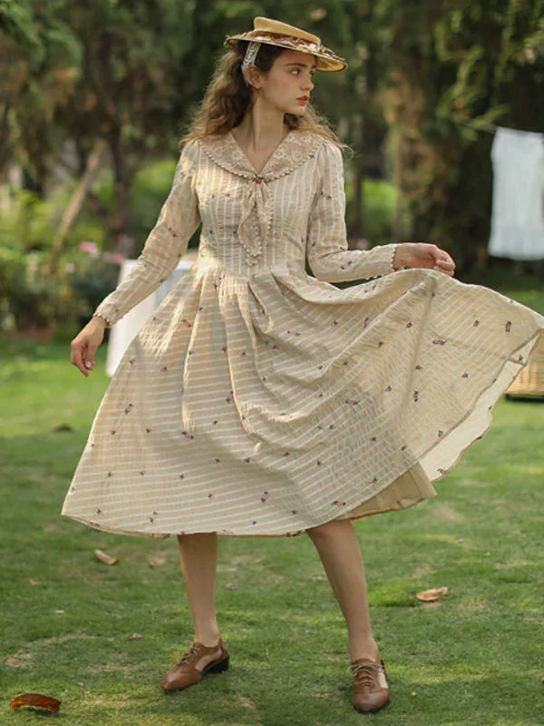 Beige Harmony of Lace Check Dress