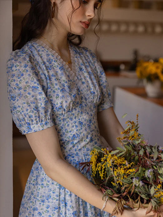 Whispering Blue Garden Floral Dress