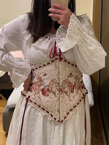 Romantic Angel Print Lace Corset