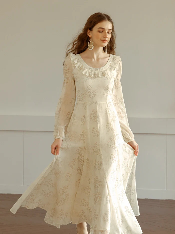 Vintage Floral Ruffled Fairycore Dress
