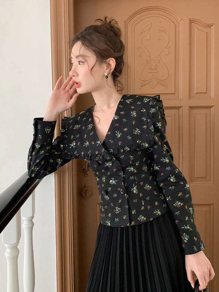 Black Vintage Floral Blouse