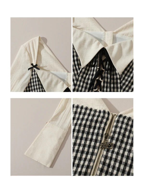 Vintage Plaid Lace-Up Corset Top