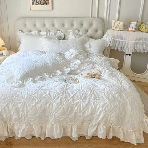 White Cozy Quilting Duvet Cover Set