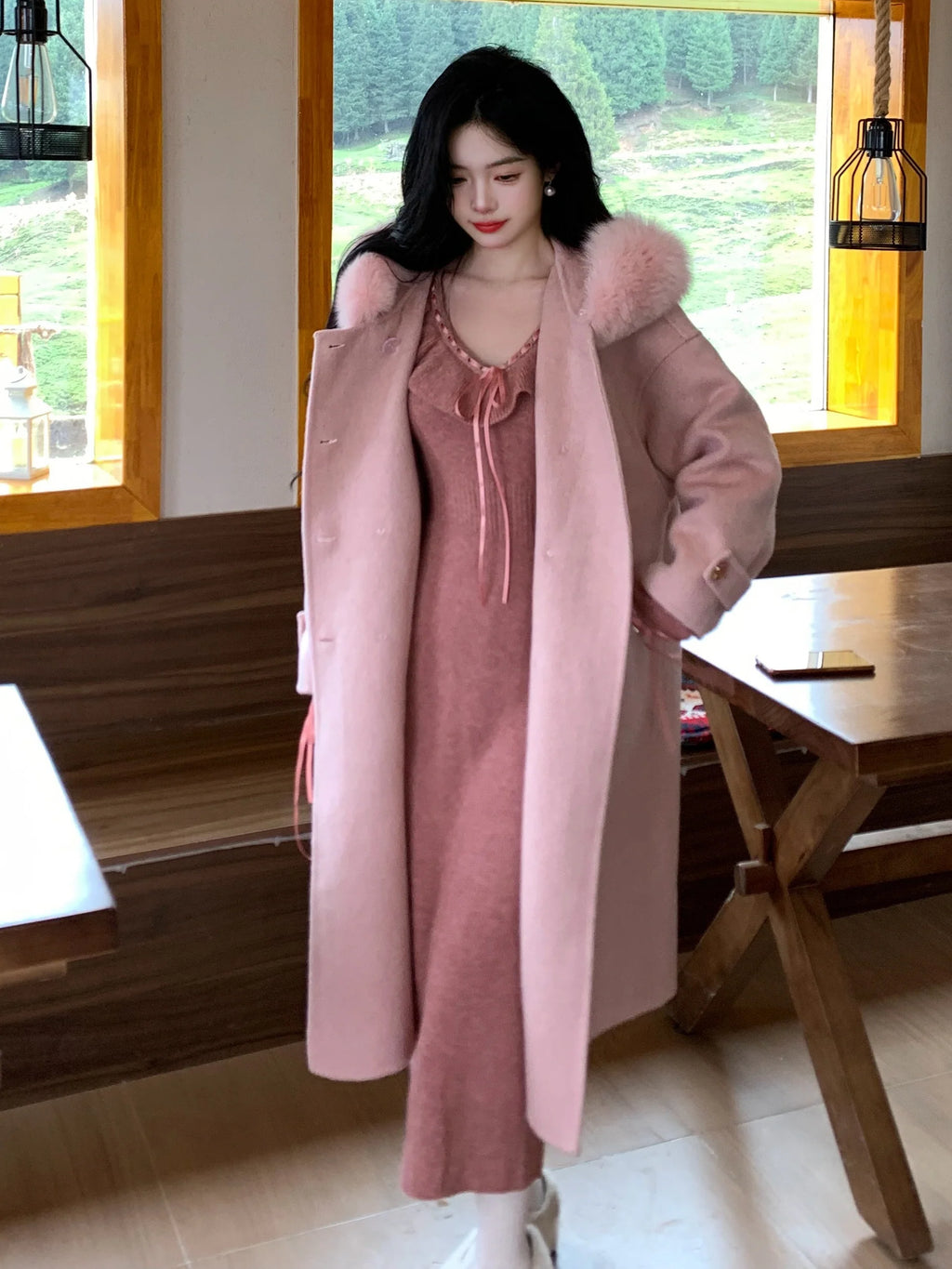 Ruffle Ribbon Blush Pink Knit Dress