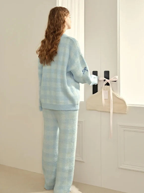 Cozy Blue Checkered 3-Piece Loungewear Set
