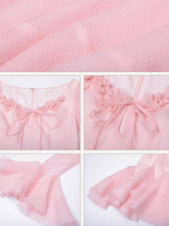 Rosy Flare Sleeve Coquette Dress