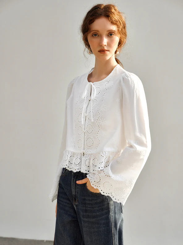 Vintage Embroidered Eyelet Lace Blouse