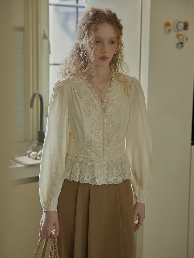 Ethereal Lace Embroidered Vintage Blouse