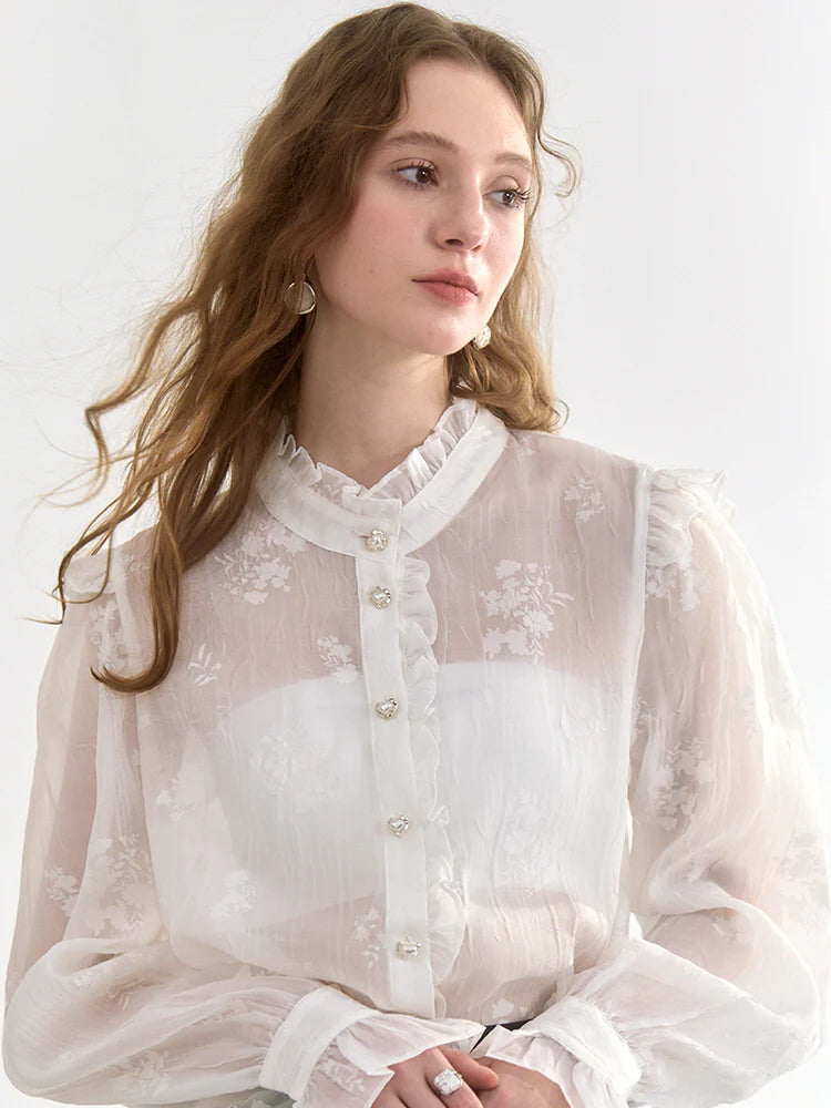 Vintage Pearl Button Lace Blouse