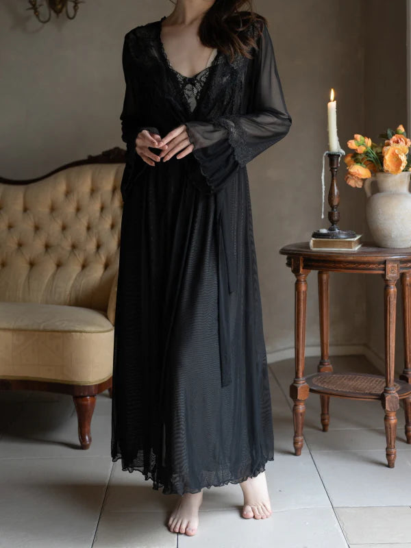 Noir Elegance Lace Nightgown Set