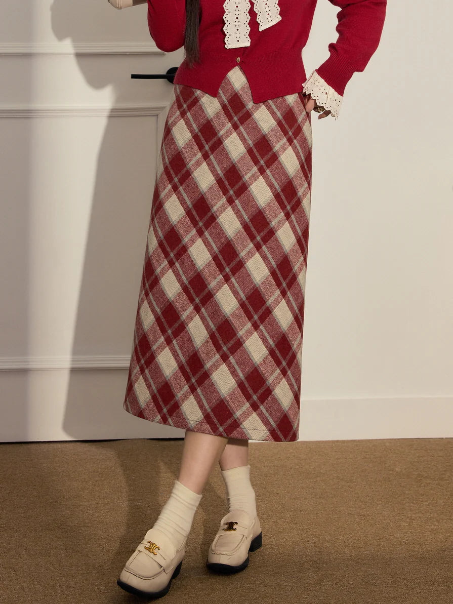 Ruby Plaid Wool Blend Skirt