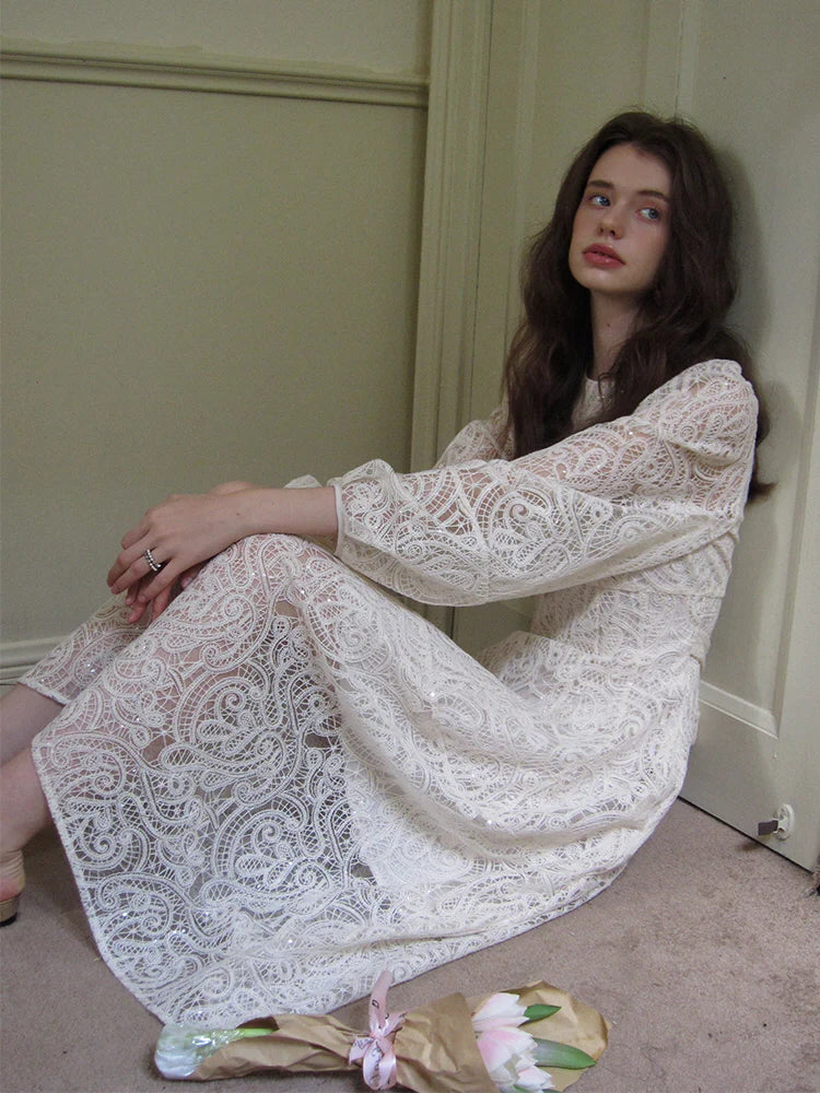 Vintage White Lace Elegance Dress