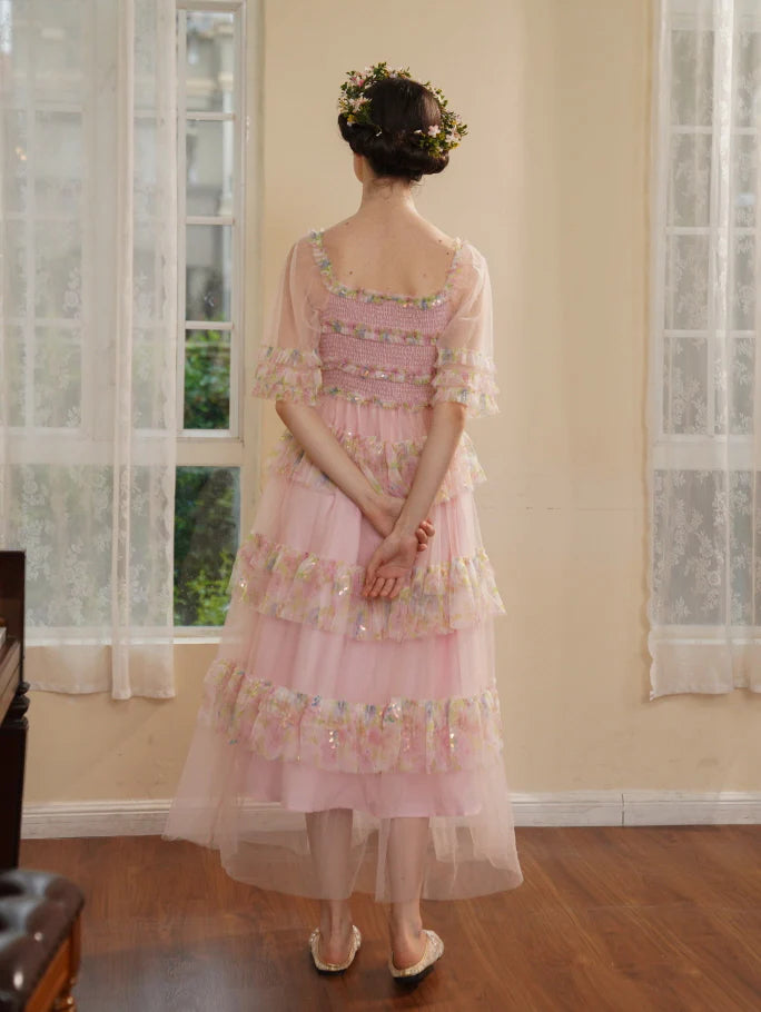 Blooming Ruffle Pink Tulle Dress