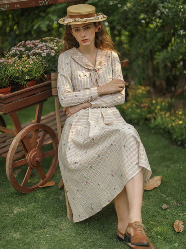 Beige Harmony of Lace Check Dress