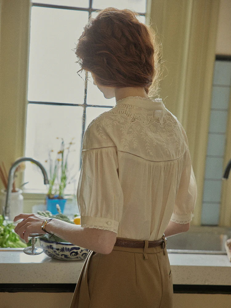 Victorian Lace Embroidered Cotton Blouse