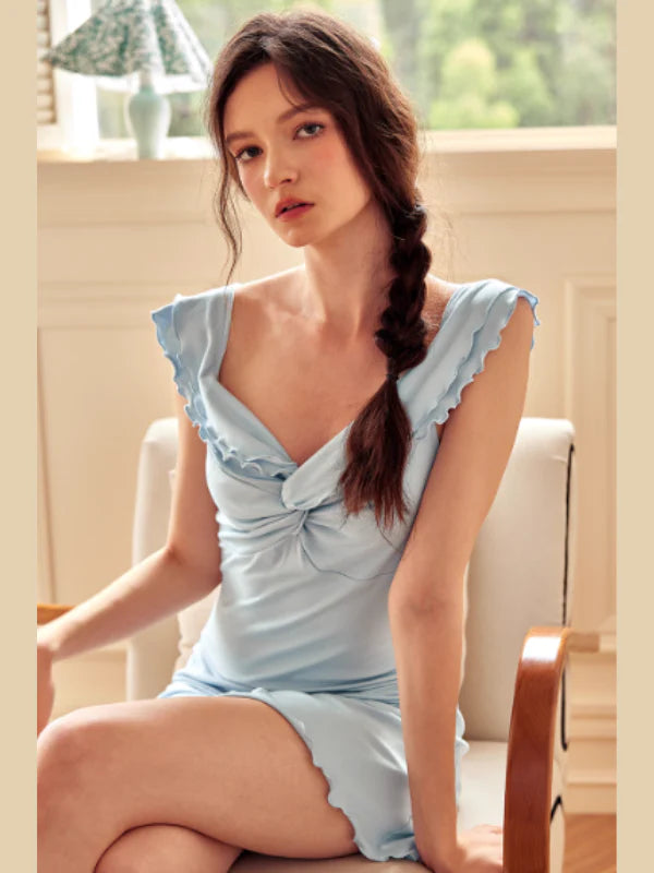Sky Blue Ruffle-Trim Nightdress
