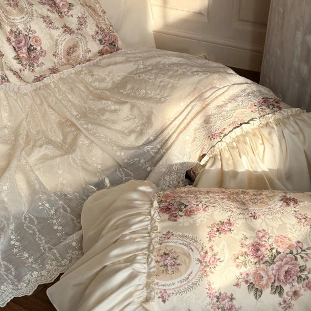 Vintage Cotton Embroidered Lace Bedding Set