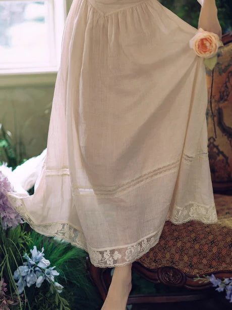 Blush Pearl‑Detail Lace Trim Dress