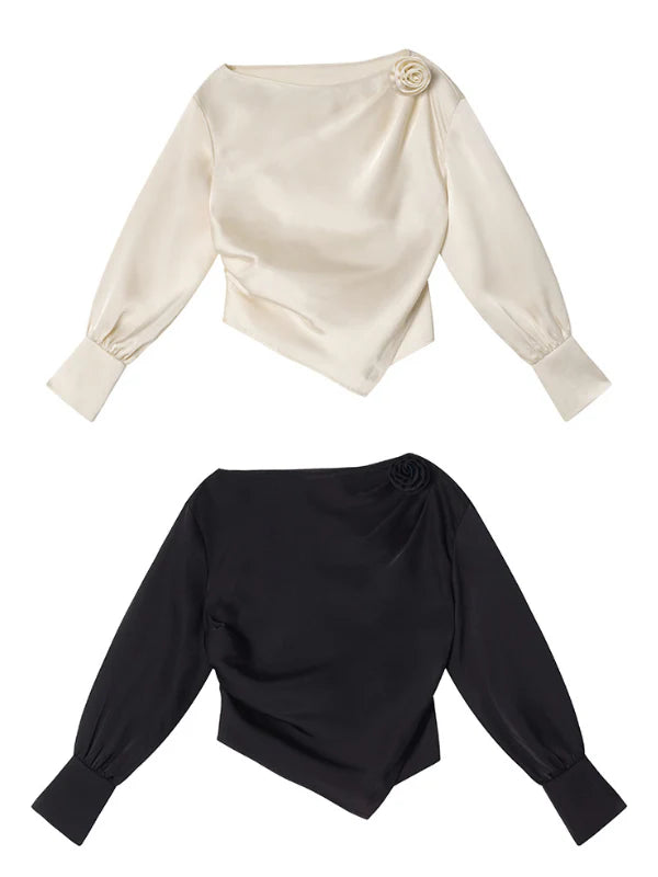 Off-Shoulder Flower Accent Blouse