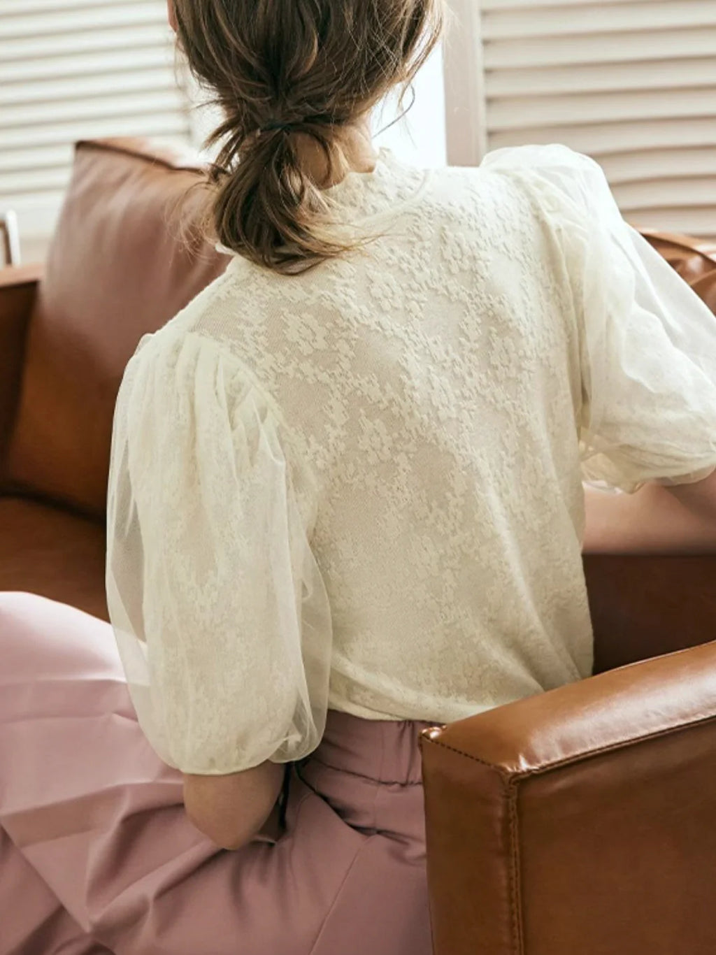 Ethereal Puff Sleeve Lace Blouse
