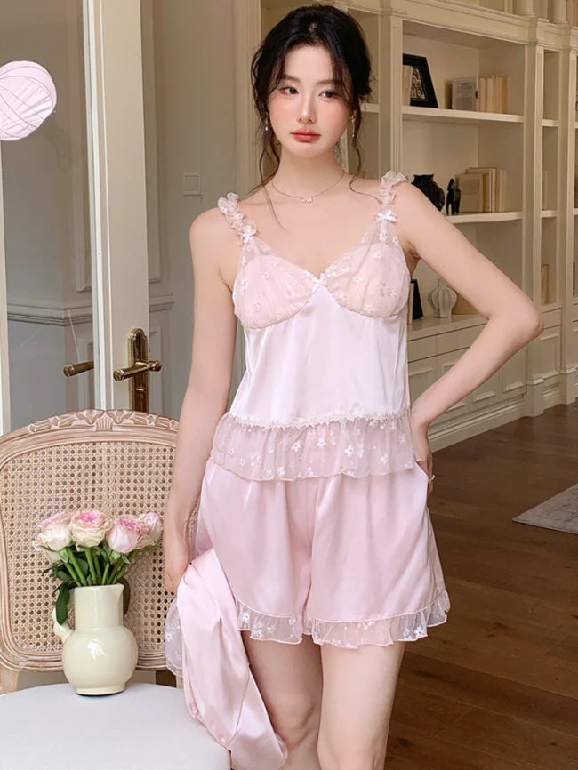 Blush Lace Layered 3-Piece Pajama Set