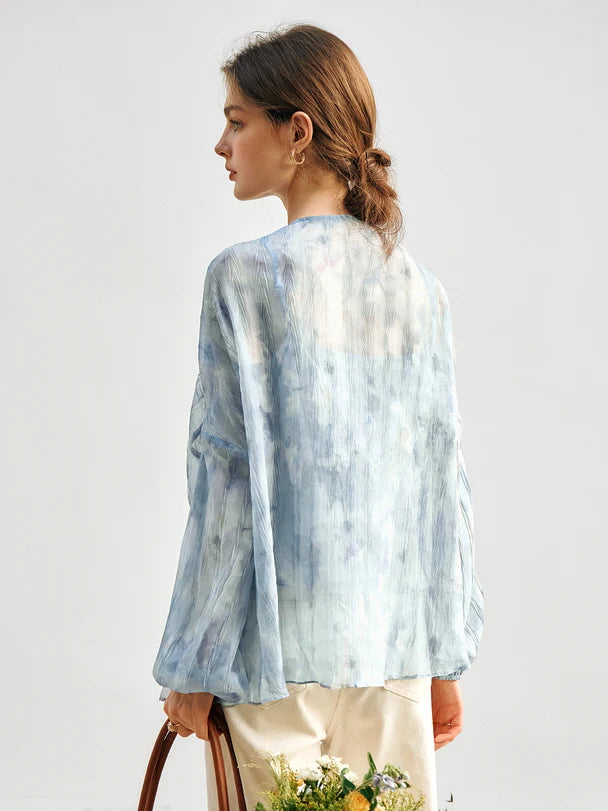 Cloudy Sky Sheer Pleated Blouse