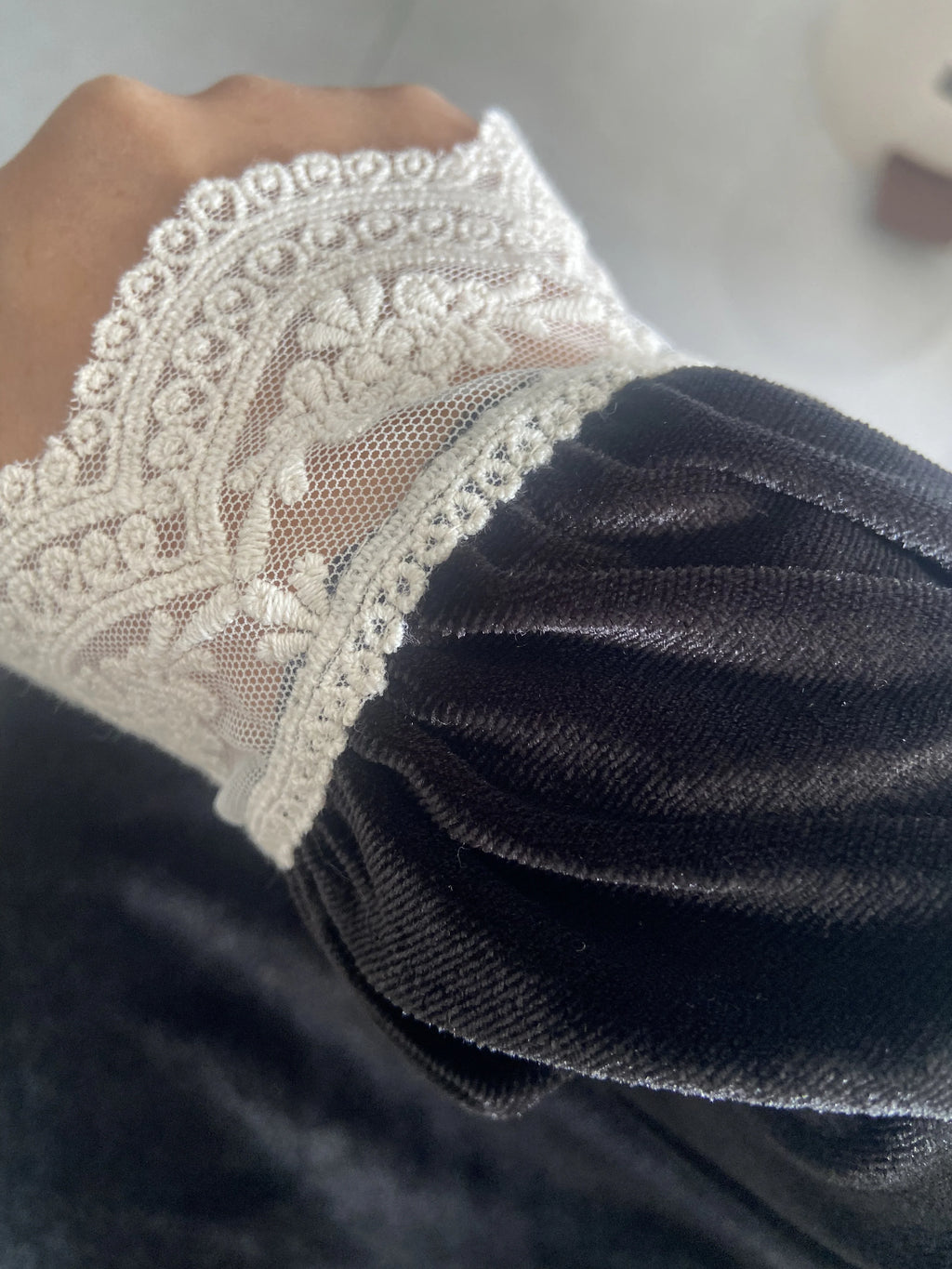 Lace Trim Vintage Velvet Elegance Dress