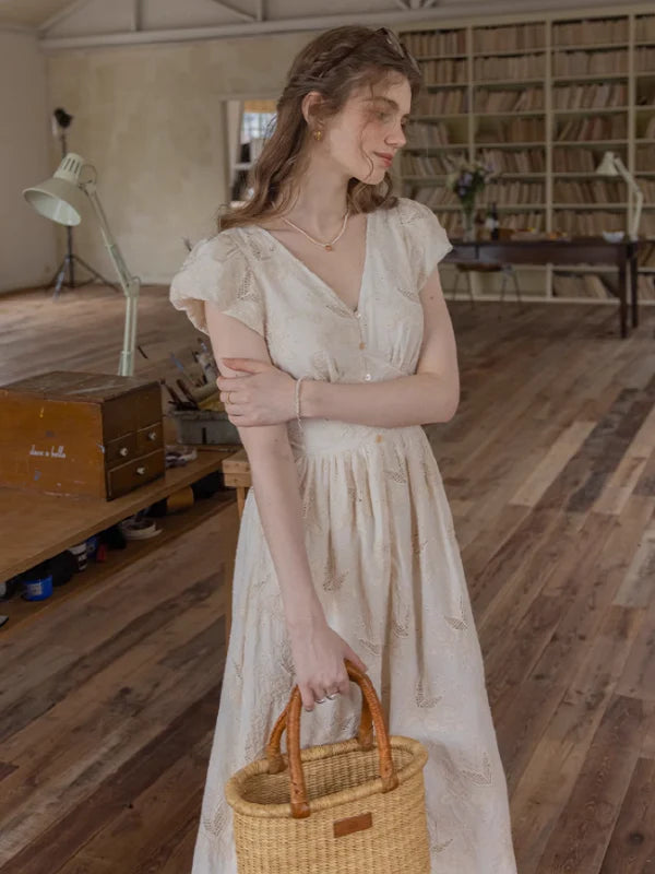 Blooming Serenity White Embroidery Dress