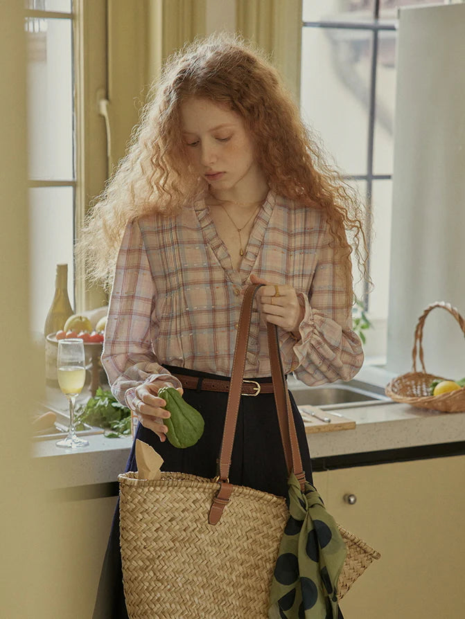 Plaid Ruffle Vintage Blouse