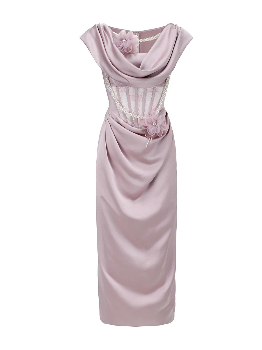 Fairytale Pearl Blossom Satin Dress