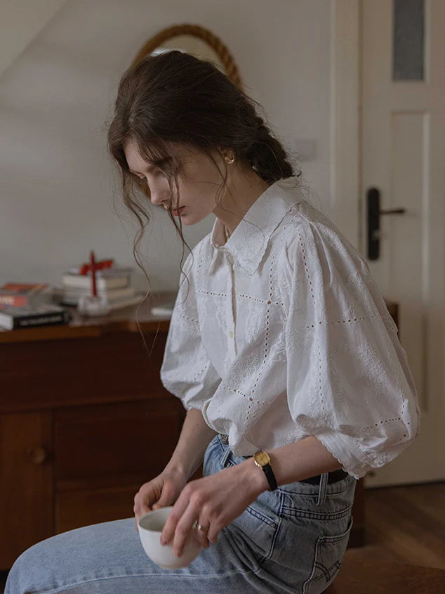 Vintage Embroidered Cotton Blouse