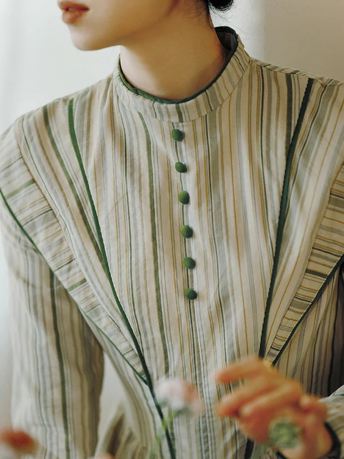 Striped Vintage Button-Down Prairie Dress