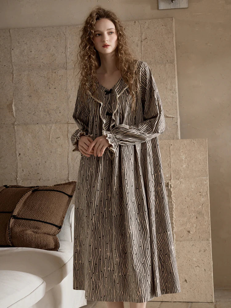 Vintage Stripe Ruffle Nightgown